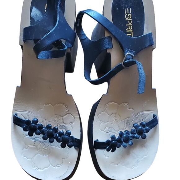 ESPIRIT FLORAL SANDLES SIZE 10 BLACK PLATFORMS - Picture 1 of 5